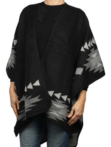 Imagen 2 de 3 de Ruana Poncho Mantón Mujer Étnico 2 Guarda Pampa Grueso