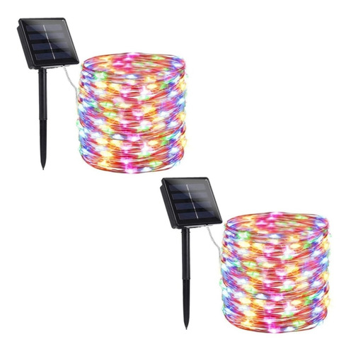 X2 Guirnalda 100 Led Alambre Hada 10m Multicolor Solar