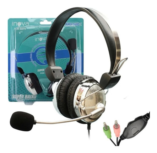 Fone De Ouvido Estéreo Com Microfone E Controle De Volume P2 Cor Preto