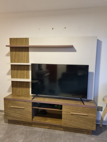 Mueble Para Tv De Melanina Marrón Claro Y Beige