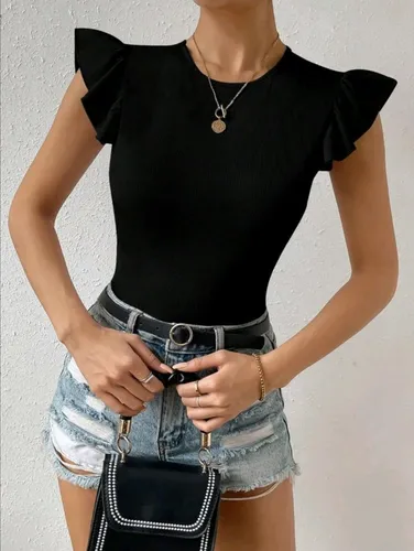 Blusa Camiseta Remera Negra De Dama Con Volado