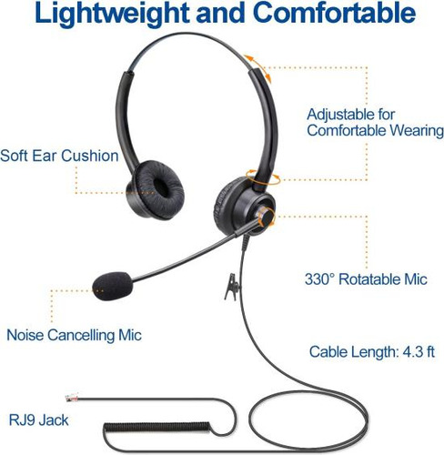 Auriculares Rj9 Teléfono, Micrófono Y Cancelación De Ruido
