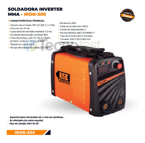 Soldadora Mma Iron-300 Lusqtoff 220 A + Mascara + Electrodos