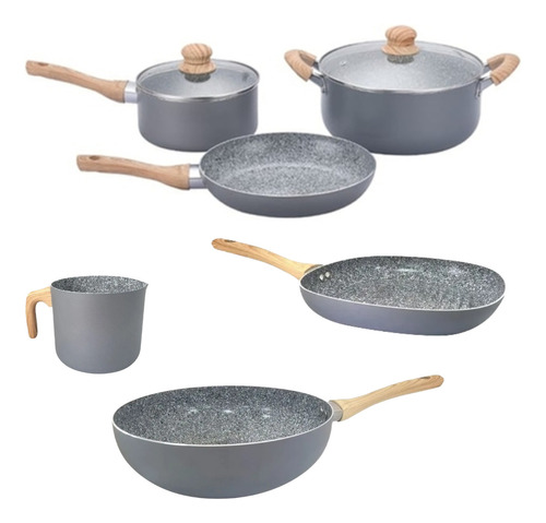 Batería Hudson Granito Cerámica 3 Capas Set Bifera Wok Jarro