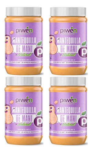 Pack 4 Mantequillas De Maní 100%, Piwen 475g C/u