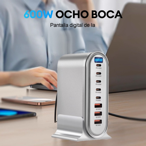 Cargador Múltiple Pd De Escritorio De 600 W, 4a4c Gan, 8 Pue