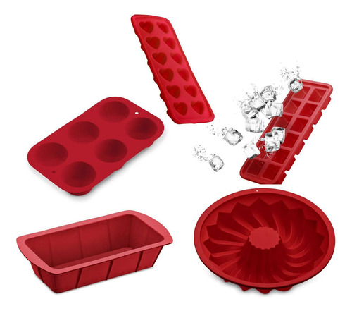 Kit 5 Forma Silicone Pão Bolo Pudim Doce Gelo Forno Air