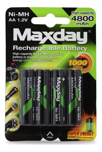 Pilas Maxday Pack X4 Aa Recargable 4800mah Ub