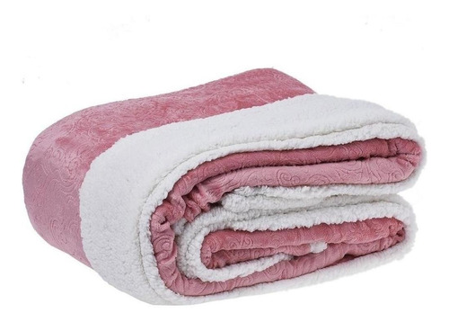 Cobertor Di Fatto Dupla Face cor branco e rosa de 2.4m x 2m