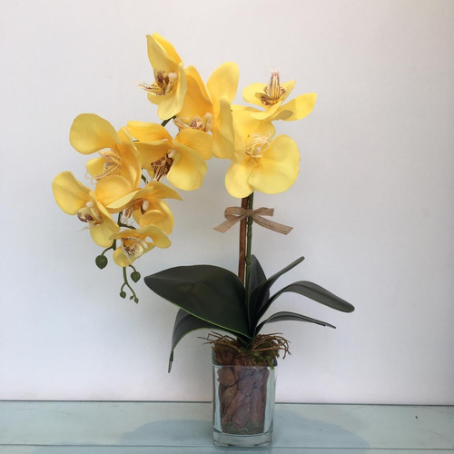 Arranjo De Mesa Orquídea Amarela Artificial Vaso Enfeite | Parcelamento sem  juros