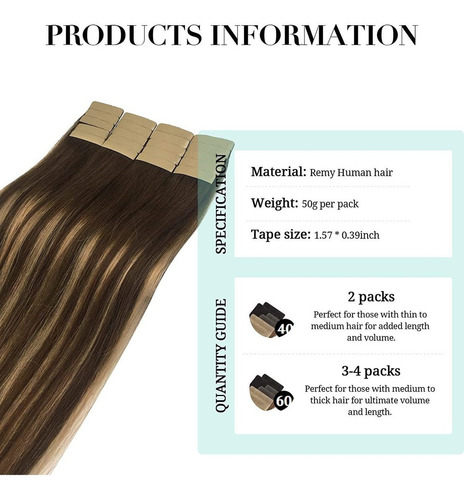 Extensiones Cabello Natural Balayage Chocolate 18in 50gramos