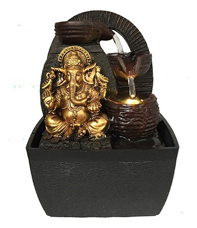 Fuente De Agua Chica Ganesha Cascada + Luz Led 17cm Tm Ct