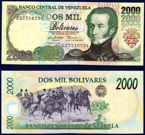 Billete De 2000 Bolívares C8 Febrero 10 1998 Sucre