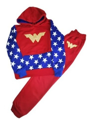 Imagen 4 de 5 de Conjunto Pans Y Sudadera Con Gorra Mujer Maravilla Niña Bd