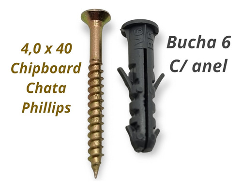 100 Parafuso Phillips C/ 100 Bucha 6 Anel 6mm- Total 200pçs