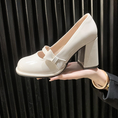 Nuevo Zapatos Mary Jane De Tacón Grueso Con Lazo Francés