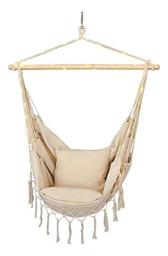 Hamaca Tipo Silla Colgante De Algodón Y Poliester, Beige