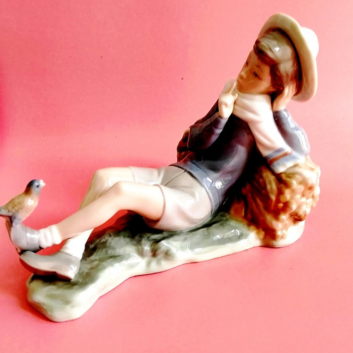 Bonita Figura Porcelana Lladró Años 70 Pastorcillo Y Pájaro (Usado)