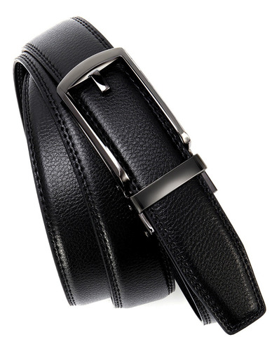 Cinturón Para Hombre Cinto Cuero Caballero Hebilla Ajustable Color Negro Diseño De La Tela Lisa Talla 125