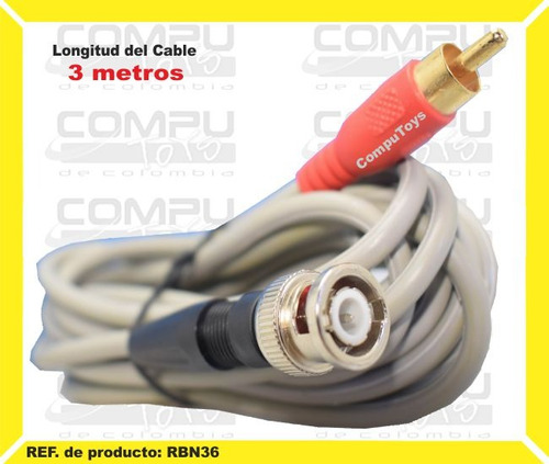 Cable Plug Bnc Macho A Rca 3 Metros Ref: Rbn36 Computoys Sas