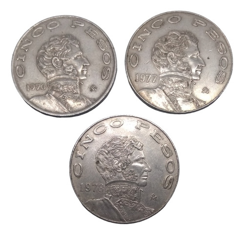 Monedas 5 Pesos Iturbide 3 Piezas 1976, 1977 Y 1978