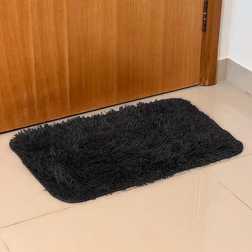 Tapete Sala Quarto 60x40 Shaggy Luxuoso Peludo Fofinho Preto