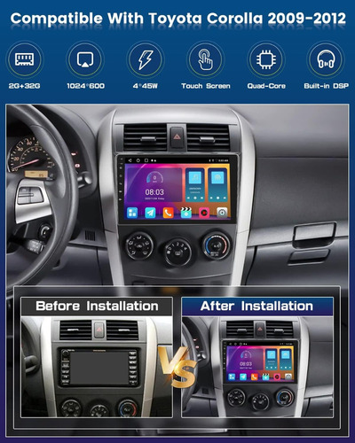 Para Toyota Corolla 2+32g Android 13 Car Stereo Bt 2009-12