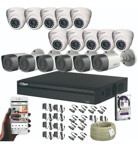 Imagen 1 de 9 de Kit Cctv 16 Cámaras De Seguridad Dahua 1080p + Dvr 16 Ch +dd