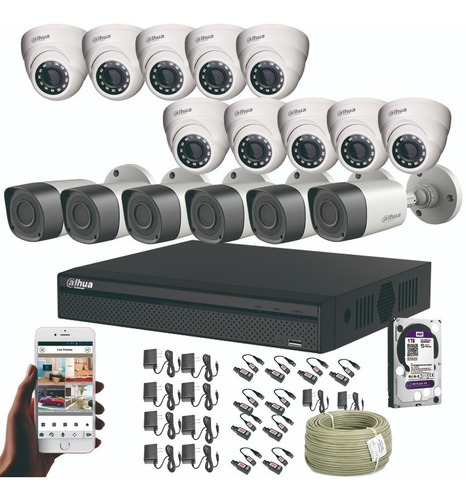 Kit Cctv 16 Cámaras De Seguridad Dahua 1080p + Dvr 16 Ch +dd