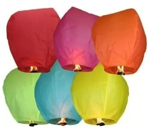 5 Globos De Cantoya Colores Fiestas Con Cera Liso 