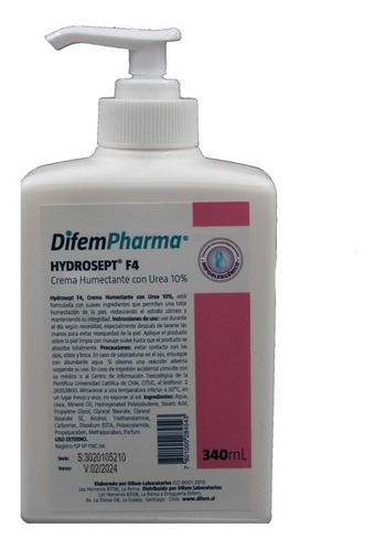 Crema Humectante Hydrosept F4 Urea 10% Difem Pharma 340 Ml.