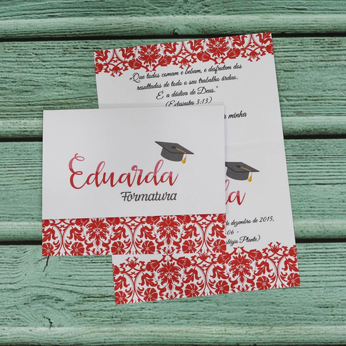 Imagem 2 de 5 de 50 Convites De Formatura Floral Vermelho Barato Simples