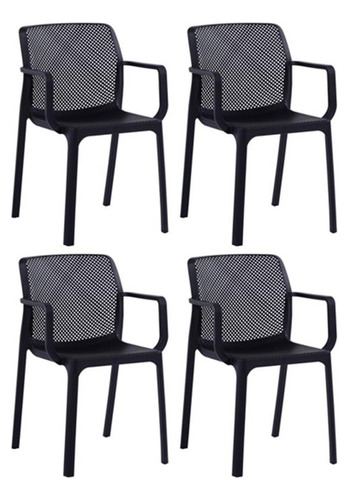Kit 4 Cadeiras Sardenha Preto Polipropileno Fratini