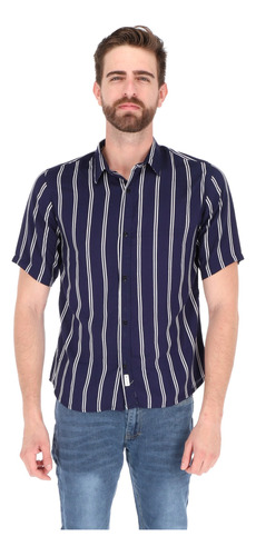 Camisa Hombre Manga Corta Diseño De Rayas Casual Comoda