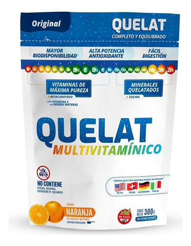 Suplemento En Polvo Framingham Pharma Quelat Multivitaminico Vitaminas Sabor Naranja En Bolsa De 300ml