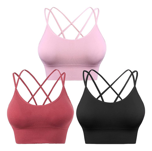 3pcs Brasier Deportivo Mujer Sujetador Cruzado Tirantes Yoga