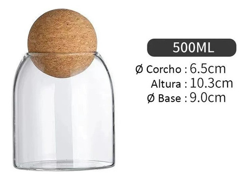 Frascos Vidrio Tapa Corcho Circular 500ml Al 10cm X Ø 10cm