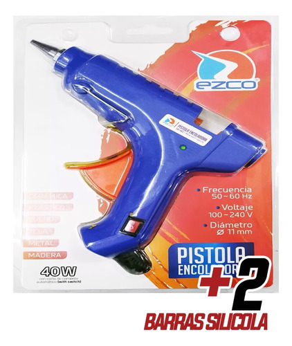 Pistola Encoladora Ezco Silicona Barra 40w Grande + 2 Barras