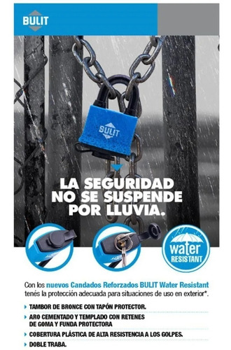Candado Reforzado De 50mm Aro Largo Resistente Al Agua Bulit