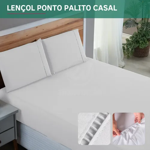 Jogo Cama 400 Fios Casal 3 Peças C/ Elástico Percal Fronha Ponto ...