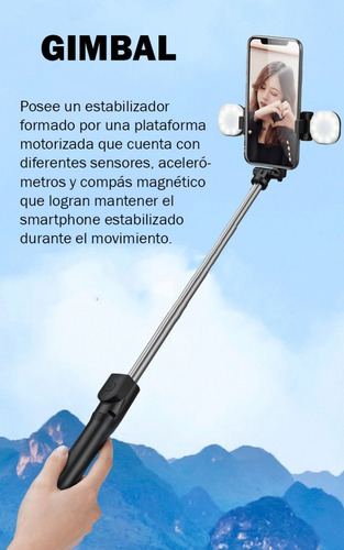 Imagen 3 de 10 de Palo Selfie Doble Luz Led Gimbal Bluetooth Celular Tripode