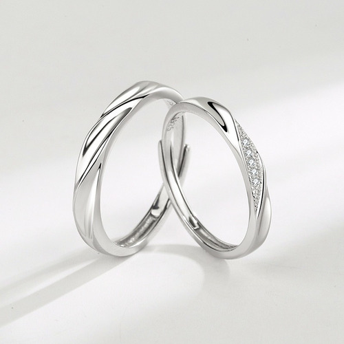 2 Anillos De Compromiso De Pareja De 925 Plata Ajustable.