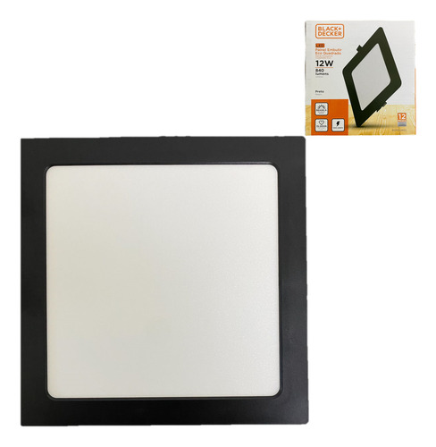 Kit 2 Plafon Quadrado Embutir 12w Preto Branco Frio 6500k