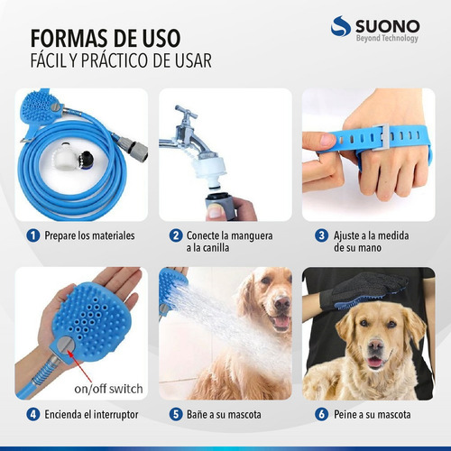 Imagen 7 de 10 de Manguera Ducha Capillo Masajeador Perro Y Gato + Adaptadores
