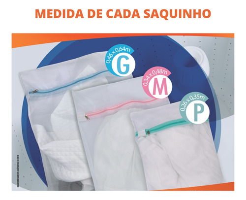 Kit 6 Sacos Saquinhos Com Ziper P Lavar Roupa Delicada P/m/g Cor Variada