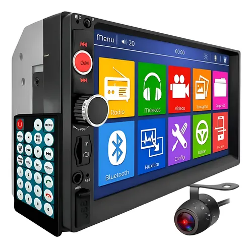 Kit Central Multimídia Dvd 2 Din  Universal Mp5 Câmera De Ré Black Lançamento