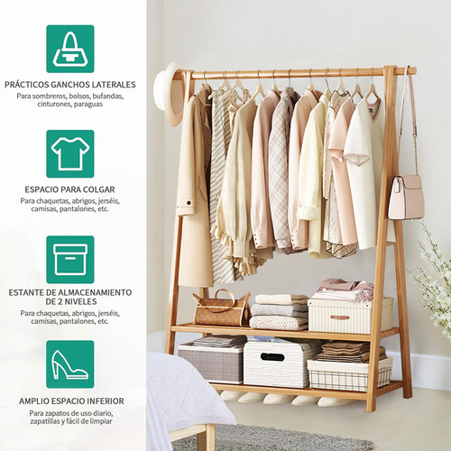 Percha De Suelo Con Balda Percha De Madera Moderna 118cm Amarillo