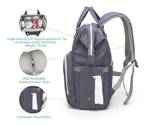 Pañalera Importada Con Cable Usb Y Bolsito Termico Azul