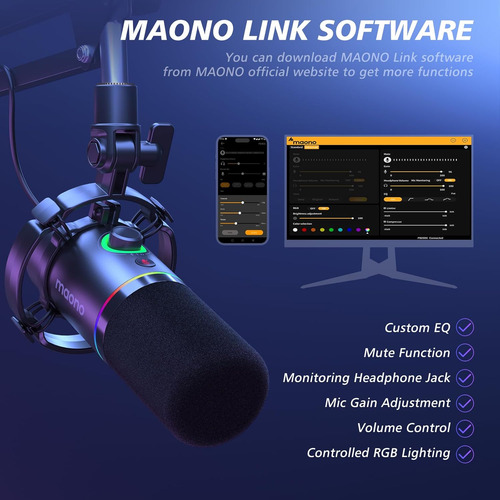 Maono Xlr/usb Kit De Micrófono Dinámico, Rgb Podcast Mic...