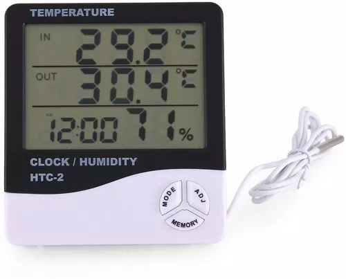 Medidor electrónico de humedad y temperatura para interiores y exteriores  con reloj despertador HTC-2 